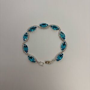 Blue And Clear Crystal Rhinestone Marquise Tennis Bridal Prom Wedding Bracelet